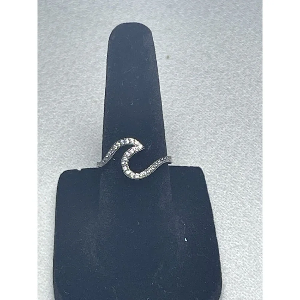 Black-Plated Sterling Silver Wave Ring with White Topaz Size 5